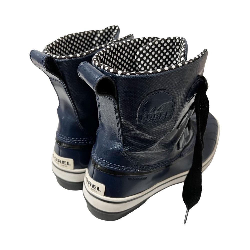 SOREL Tivoli Rain Boots Navy Blue Waterproof Polka Dot Sz 8.5 - Picture 2 of 7